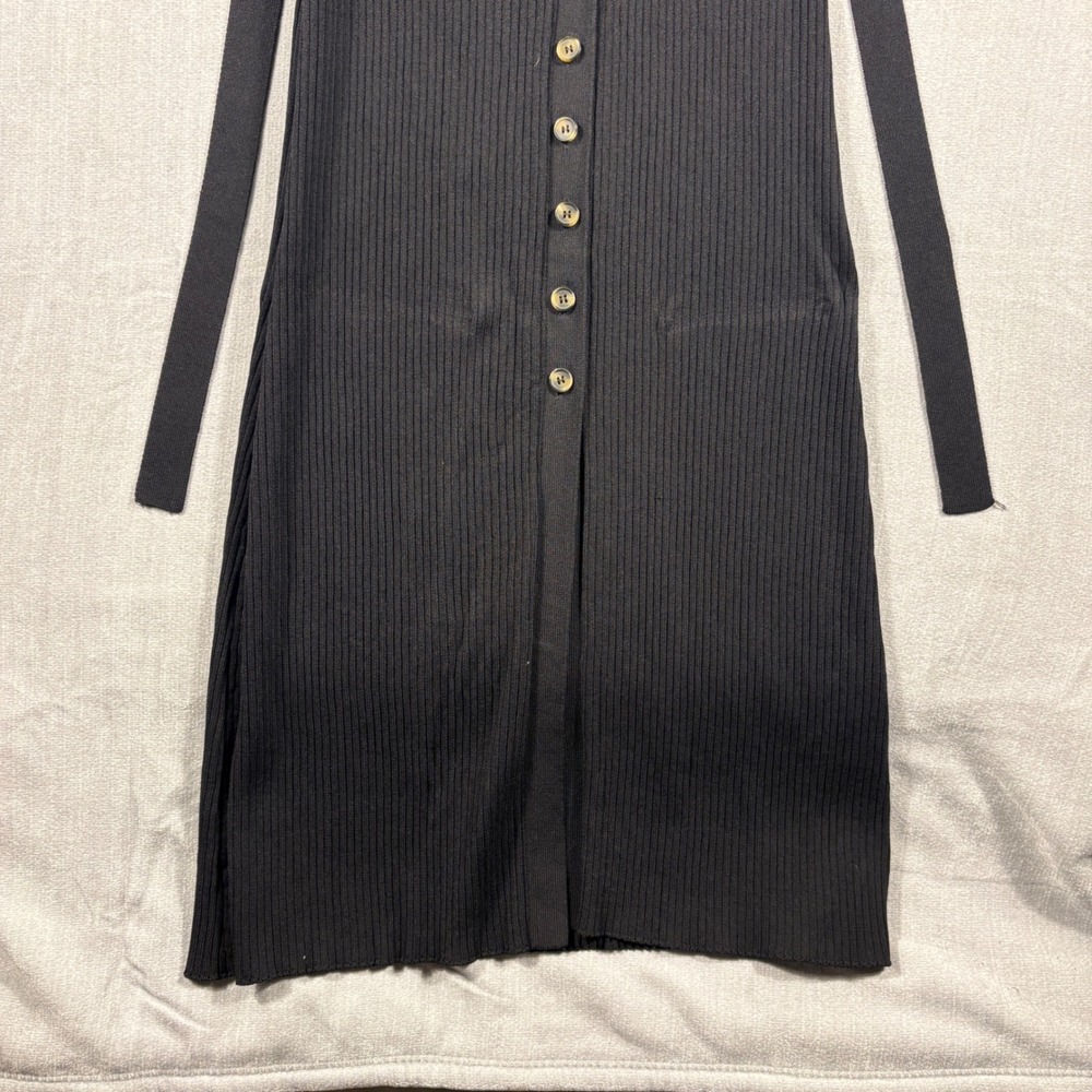 Zara Womens Black Ribbed Knit Button Down Midi Dress Long Sleeve Size L - Picture 6 of 14